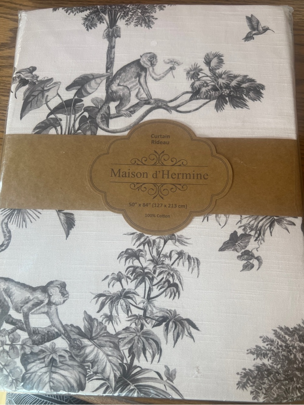 Maison d'Hermine Black & White Monkey Toile Curtain Panel